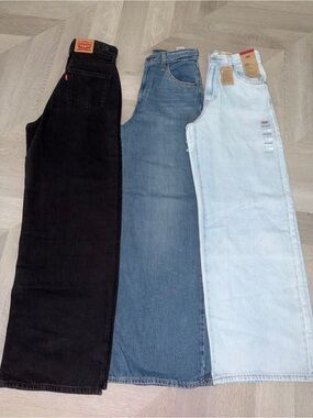 Levi's Three Straight-Leg Jeans — Black, Mid Blue, Light Blue